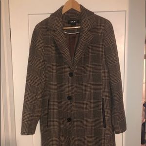 Like New - DKNY Brown Plaid Walker Coat - Large